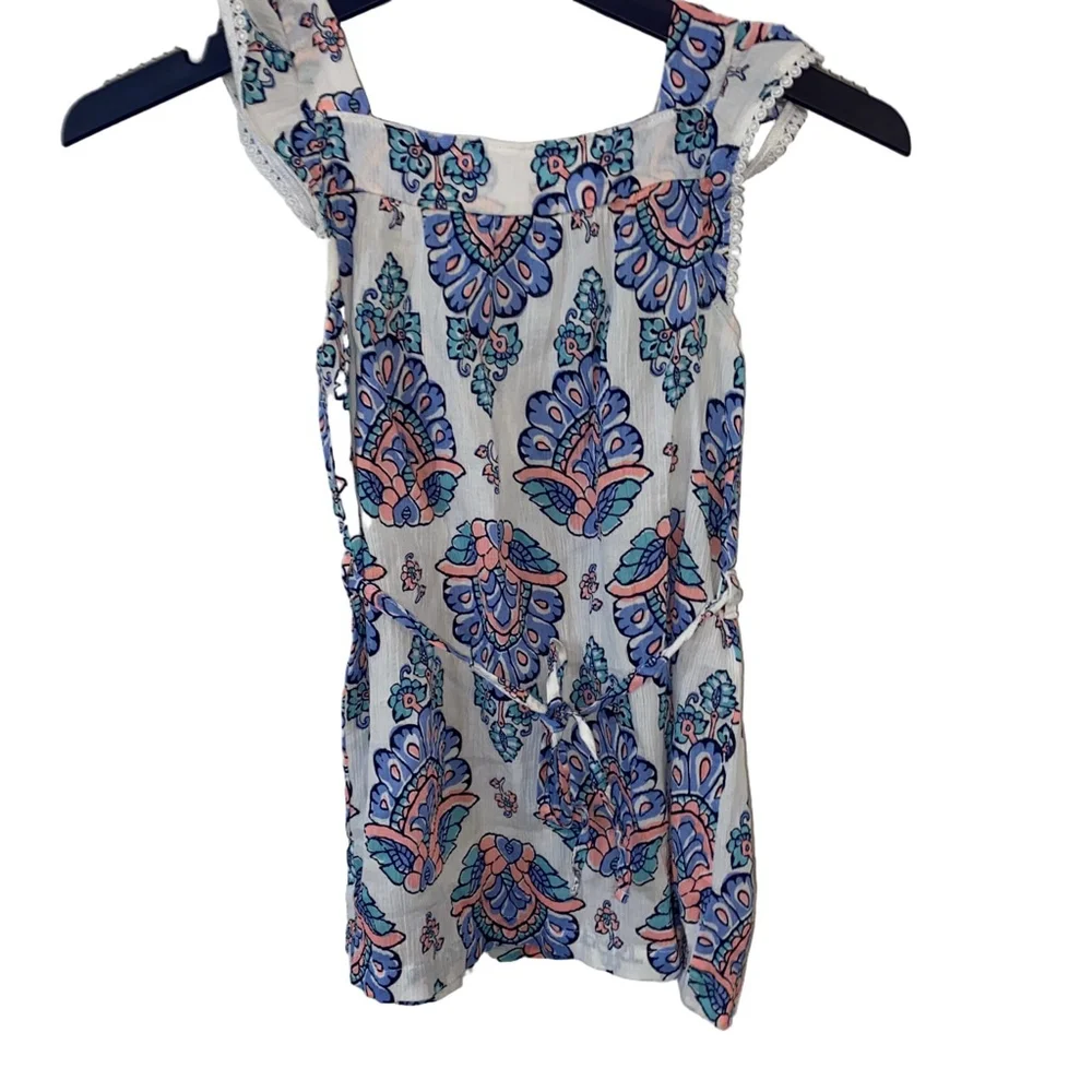 Girls Carter's Ruffled Sleeveless Boho Top Size 6 White Blue Peach